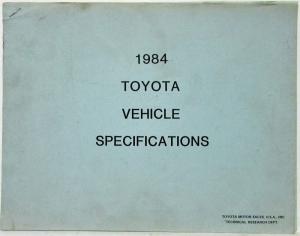 1984 Toyota Vehicle Specifications for Dealers