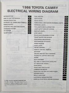 1986 Toyota Camry Electrical Wiring Diagram Manual US & Canada