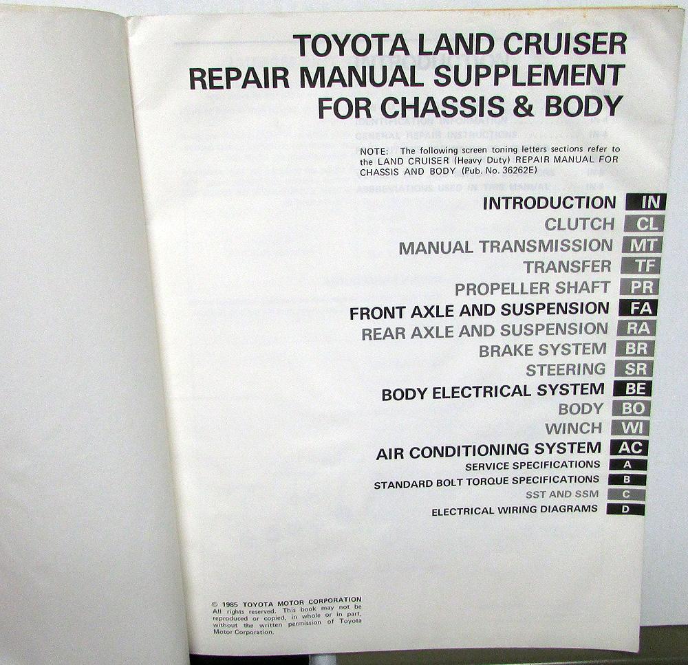 1985 Toyota Land Cruiser Service Shop Repair Manual Supplement Chassis &  Body
