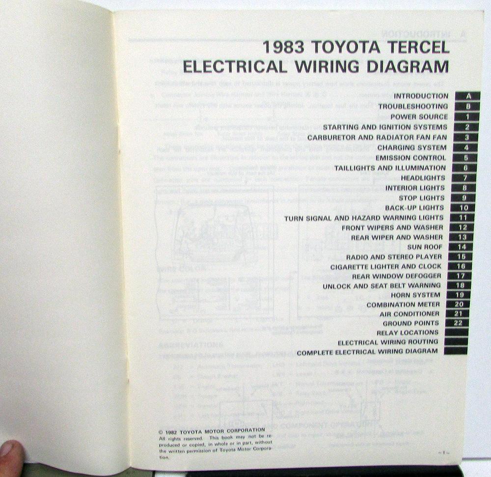 1983 Toyota Tercel Electrical Wiring Diagram Service Shop Manual Repair