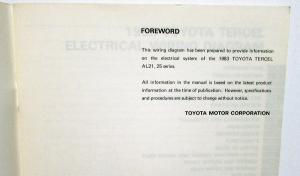 1983 Toyota Tercel Electrical Wiring Diagram Service Shop Manual Repair Original