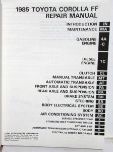 1985 Toyota Corolla FF Shop Service Repair Manual