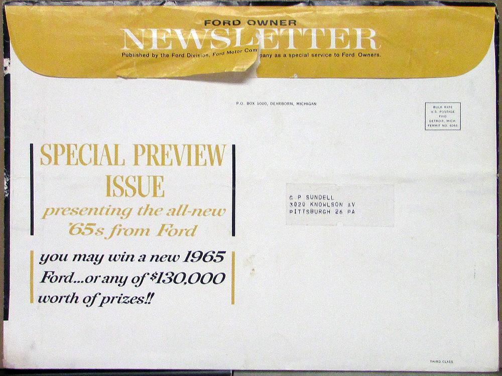 1964 Ford Owner Newsletter Envelope ONLY Original