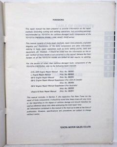1981 Toyota Cressida Service Shop Repair Manual for Collision Damaged Body