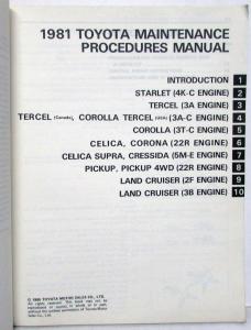 1981 Toyota Models Service Maintenance Procedures Manual US & Canada