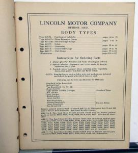 1940 Lincoln Zephyr Dealer Body Parts List Book Catalog Sedan Limo Coupe V12