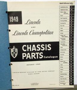 1949 Lincoln & Cosmopolitan Dealer Chassis Parts List Book Catalog Original