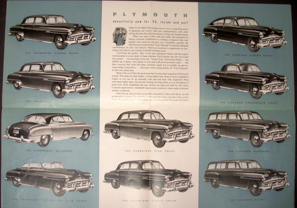 1952 Plymouth Cranbrook Cambridge Concord Dealer Sales Brochure ORIGINAL