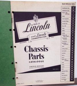 1949-1951 Lincoln Dealer Chassis Parts Book Catalog List Cosmopolitan Original