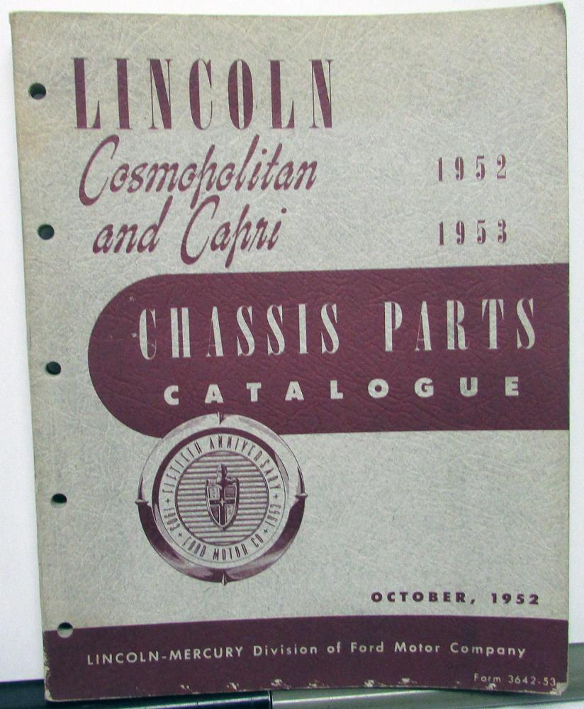 1952-1953 Lincoln Dealer Chassis Parts Book Catalog Cosmopolitan Capri Orig