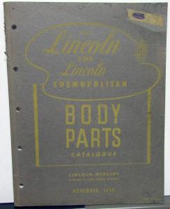 1951 Lincoln & Cosmopolitan Dealer Body Parts Book Catalog Original