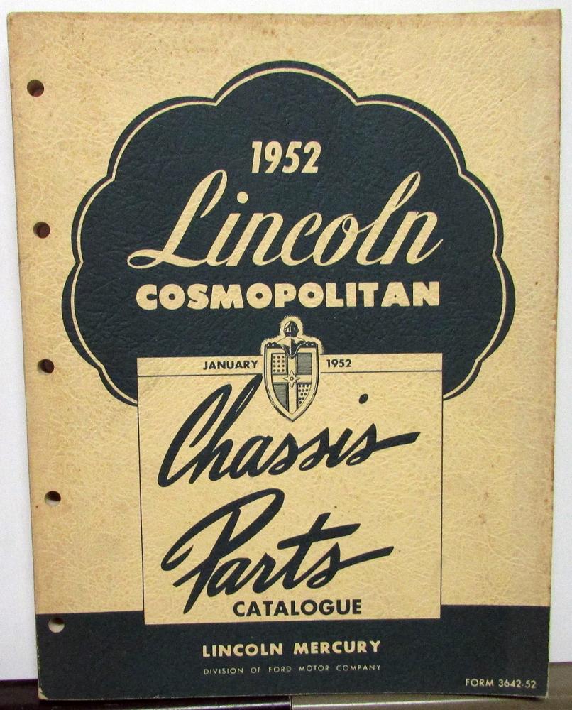 1952 Lincoln Cosmopolitan Dealer Chassis Parts Book Catalog Original