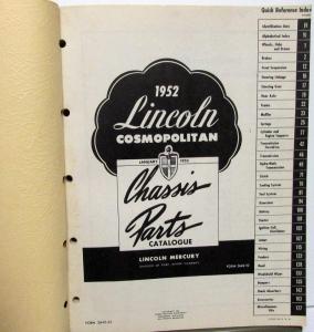 1952 Lincoln Cosmopolitan Dealer Chassis Parts Book Catalog Original