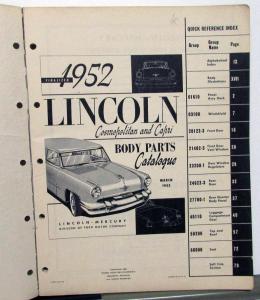 1952 Lincoln Cosmopolitan & Capri Dealer Body Parts Book Catalog Finalized Orig