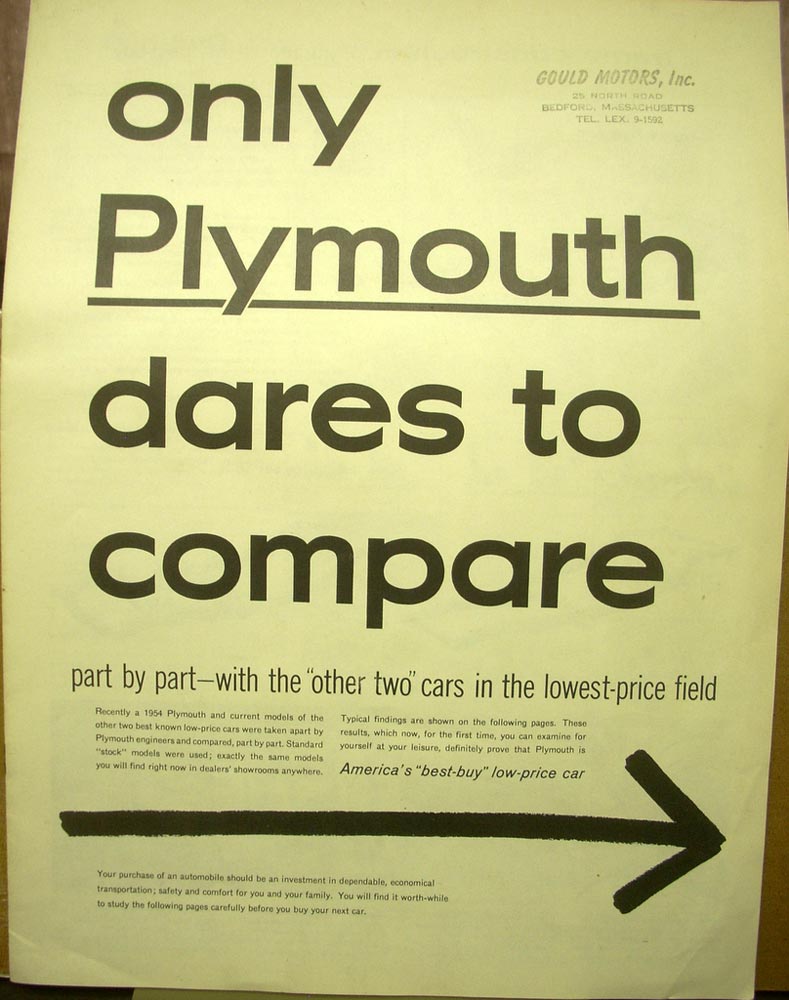 1954 Plymouth Dares To Compare Newsprint Style Sales Brochure ORIGINAL