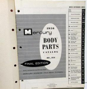 1956 Mercury Dealer Body Parts Catalog Final Edition Montclair Monterey Custom