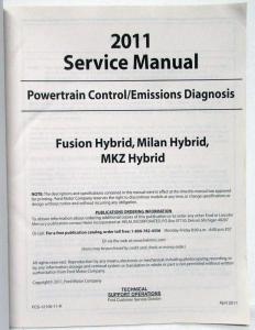 2011 Ford Powertrain Control Emissions Diagnosis Service Manual Fusion Milan MKZ