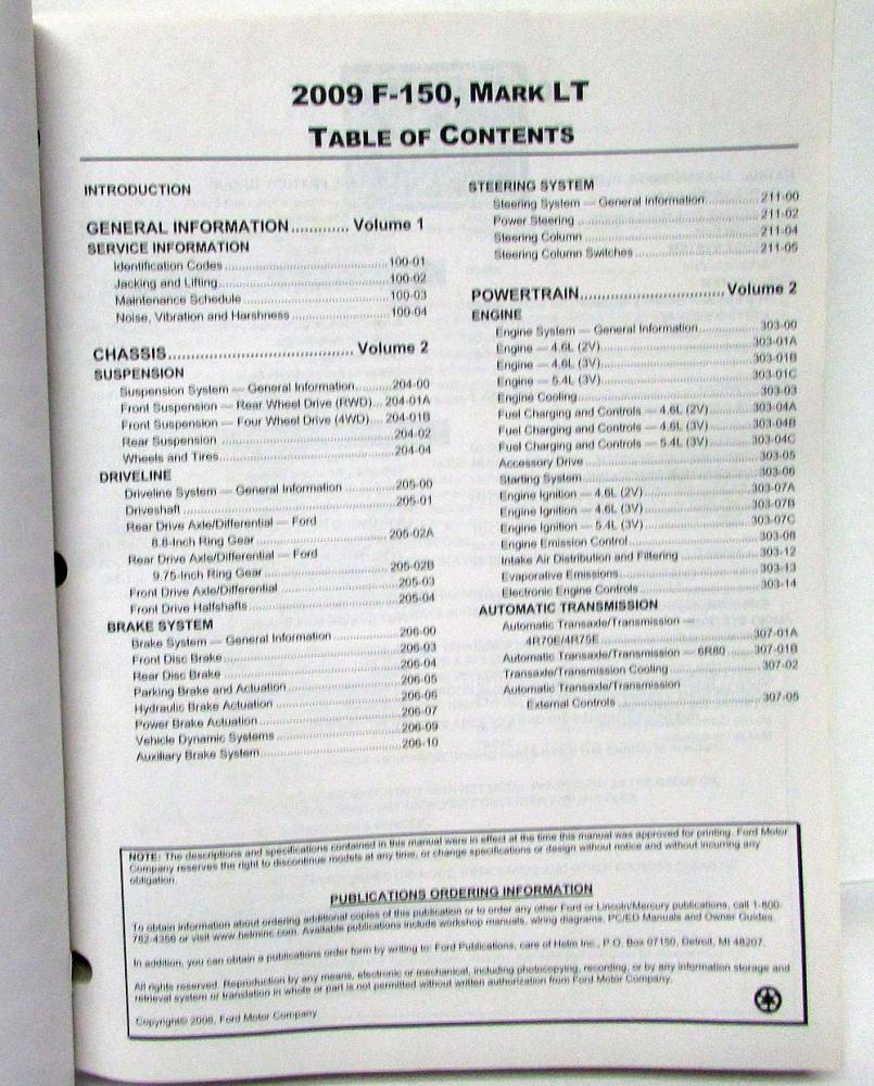 2009 Ford F-150 & Lincoln Mark LT Pickup Truck Service Shop Manual Set Vol  1 ...
