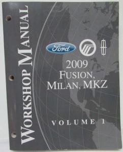 2009 Ford Fusion Mercury Milan Lincoln MKZ Service Shop Manual Set Vol 1&2