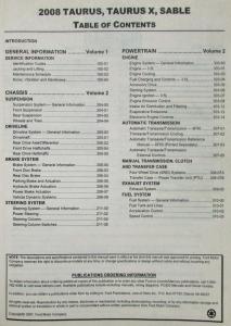 2008 Ford Taurus & X and Mercury Sable Service Shop Repair Manual Set Vol 1 & 2
