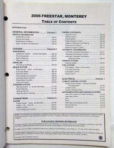 2006 Ford Freestar & Mercury Monterey Service Shop Repair Manual Set Vol 1&2