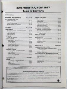2006 Ford Freestar & Mercury Monterey Service Shop Repair Manual Set Vol 1&2