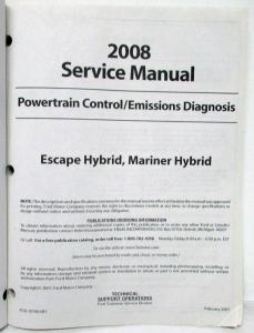 2008 Ford Powertrain Control Emissions Diagnosis Service Manual Escape Mariner