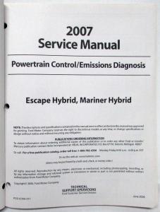 2007 Ford Powertrain Control Emissions Diagnosis Service Manual Escape Mariner