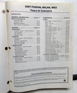 2007 Ford Fusion Mercury Milan Lincoln MKZ Service Shop Manual Volume 2 Only
