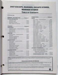 2007 Ford Escape Mercury Mariner and Hybrids Service Shop Repair Manual Vol 1&2