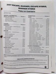 2007 Ford Escape Mercury Mariner and Hybrids Service Shop Repair Manual Vol 1&2