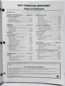 2007 Ford Freestar & Mercury Monterey Service Shop Repair Manual Set Vol 1&2