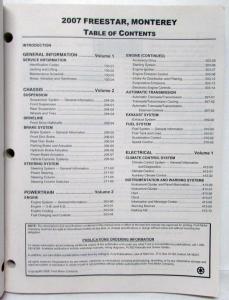 2007 Ford Freestar & Mercury Monterey Service Shop Repair Manual Set Vol 1&2