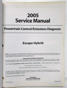 2005 Ford Escape Hybrid Powertrain Control Emissions Diagnosis Service Manual