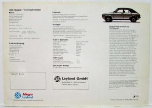 1977 Austin Allegro 1300 Special Sales Brochure - German Text