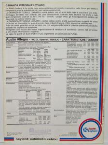 1978 Austin Allegro 1100 1300 Sales Brochure Portrait Orientation - Italian Text