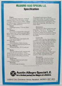 1978 Austin Allegro Special LE for a Limited Few Sales Brochure