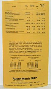 1980 Austin Morris Car Price List Effective from 1st April - UK