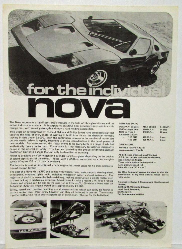 1971-1975 Auto Design & Development Nova Sales Sheet B&W - UK