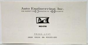 1970 Auto Engineering Inc Price List