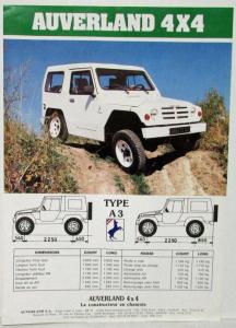 1990 Auverland 4x4 Type A3 Spec Sheet - French Text
