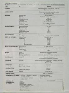 1990 Auverland 4x4 Type A3 Spec Sheet - French Text