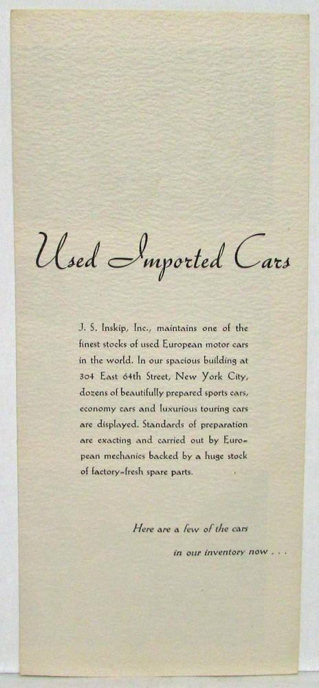 1948-1954 Bentley & Other Fine Used Imported Cars for Sale Dealer Sales Brochure