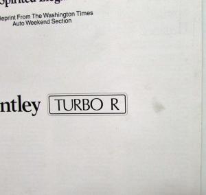 1992 Bentley Turbo R Spirited Elegance by Washington Times & other News Reprints