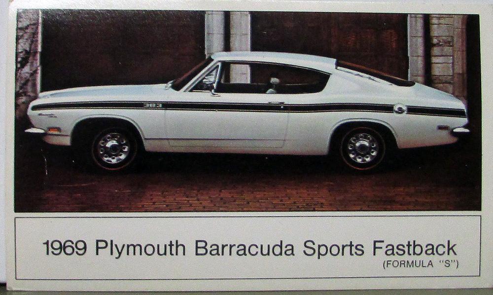 1969 Plymouth Barracuda 383 Formula S Sports Fastback Color Postcard Original