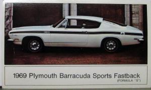 1969 Plymouth Barracuda 383 Formula S Sports Fastback Color Postcard Original