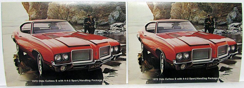 1972 Oldsmobile Cutlass 442 Dealer Promotional Postcards Pair Sport Package Orig