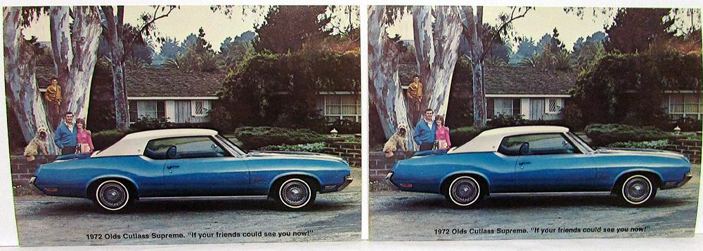 1972 Oldsmobile Cutlass Supreme Dealer Promotional Postcards Pair Original