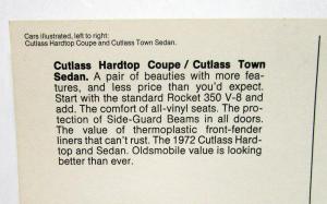 1972 Oldsmobile Cutlass Hardtop/Sedan Dealer Promotional Postcards Pair Original