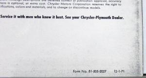 1972 Chrysler Plymouth Road Runner Cuda Duster Sales Brochure Print 12 1 1971